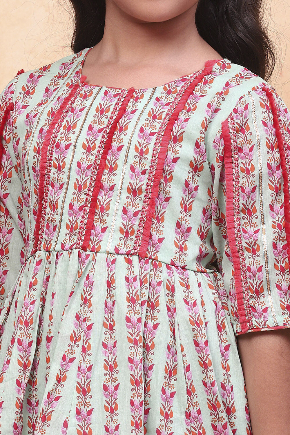 Aqua and Coral Cotton Printed Gathered Suit Set image number 1