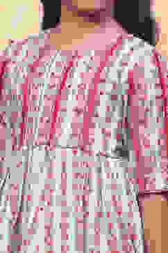 Aqua and Coral Cotton Printed Gathered Suit Set image number 1