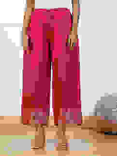 Pink Jacquard Solid Straight Palazzo Pants image number 4