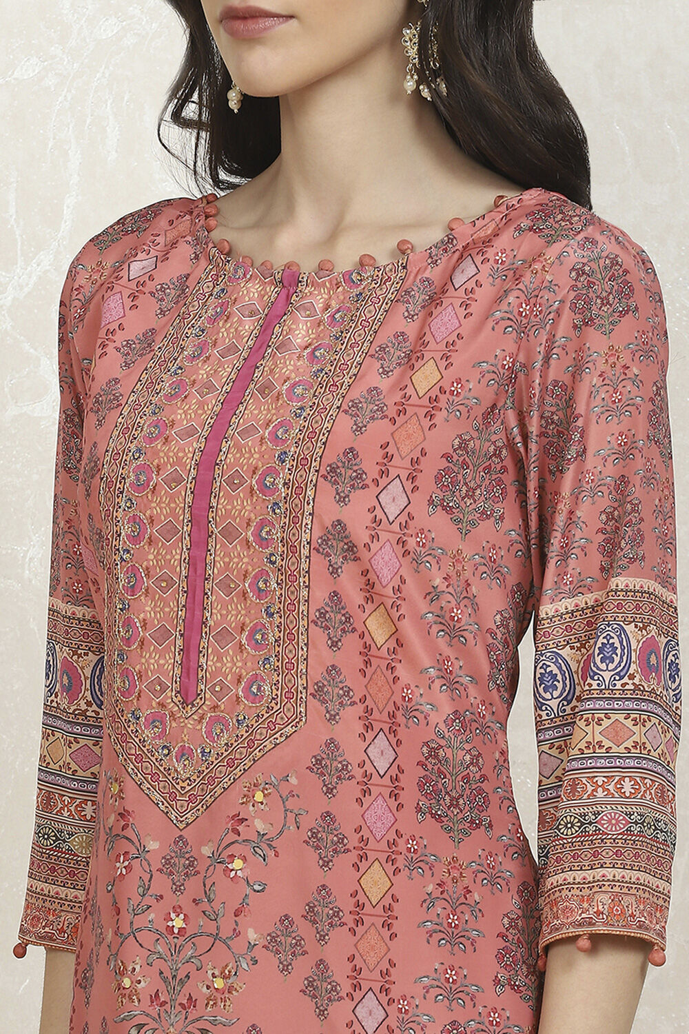 Pink Crepe Printed Unstitched Suit Set image number 2