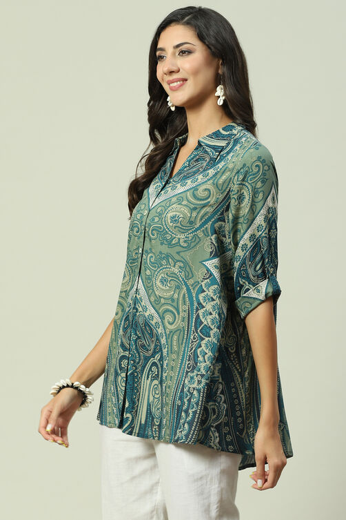 Teal LIVA Straight Printed Shirt image number 2