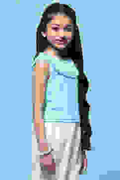 Blue Sleeveless Top With Schiffli Lace Detail image number 4