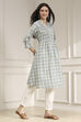 Blue Cotton Printed A-Line Kurta image number 4