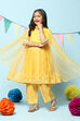 Yellow Nylon Gathered Embroidery Kurta Palazzo Suit Set image number 0