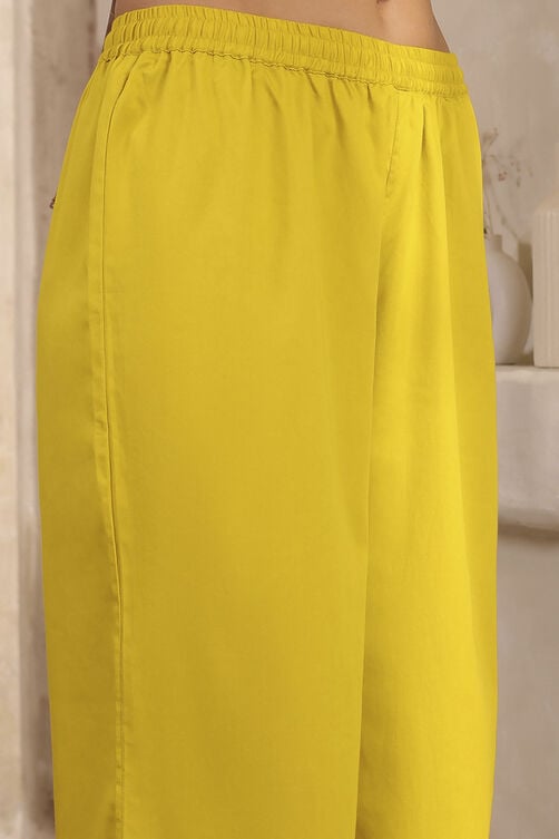 Lime Yellow Chanderi Straight Dyed Suit Set image number 2