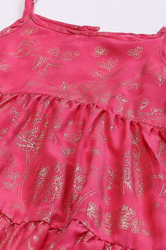 Berry Pink Art Silk Tiered Printed Kurta image number 1