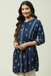 Navy Rayon Asymmetric Printed Short Kurti image number 2