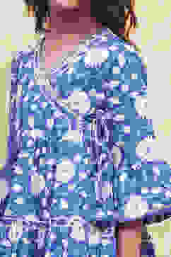 Navy Blue Cotton Angrakha Tiered Kurta Set image number 1