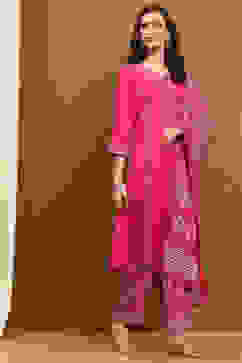 Fuchsia Modal Embroidered Festive Kalidar Suit Set image number 5