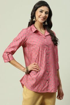 Pink  LIVA Straight Printed Shirt image number 3
