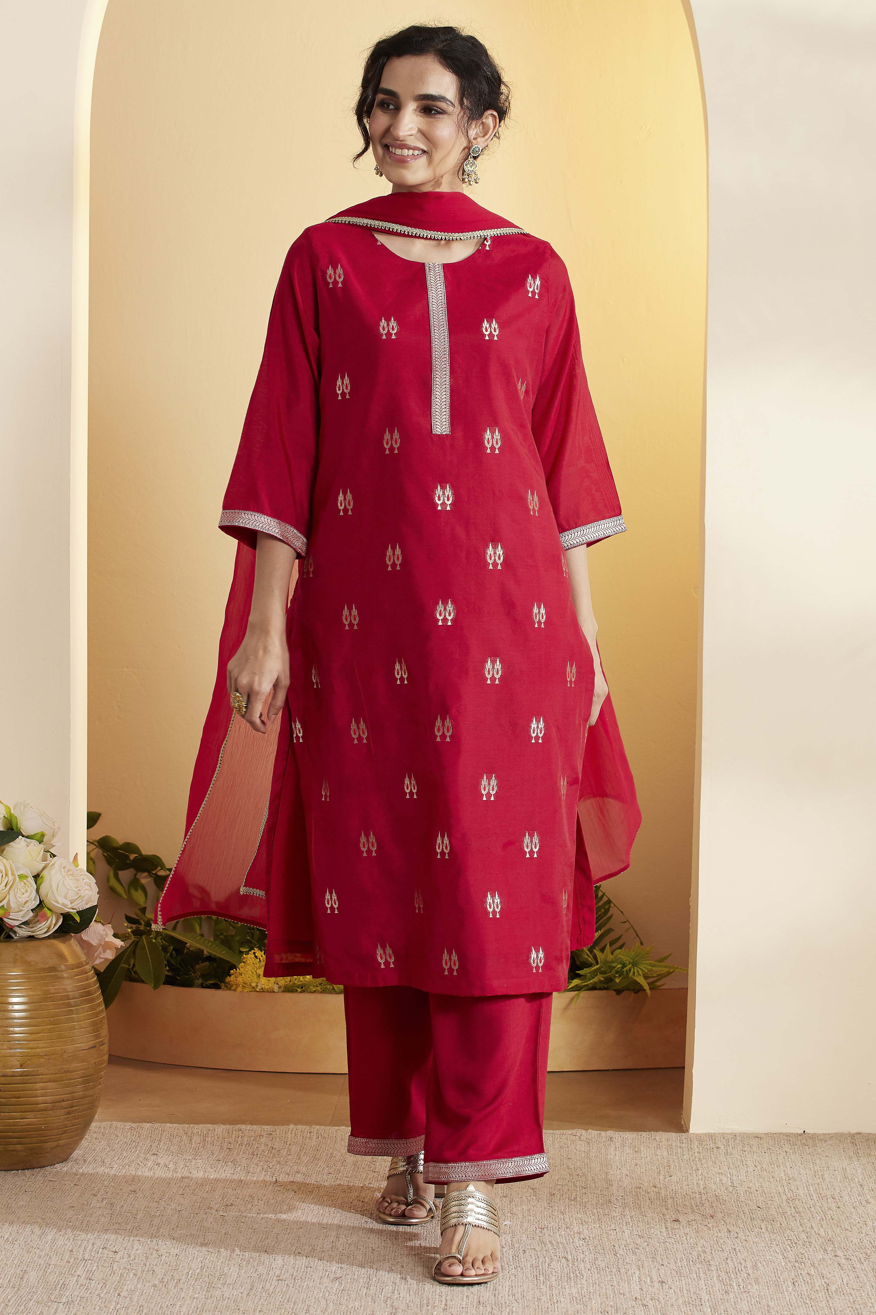 Black Yarndyed Straight Kurta Set image number 0
