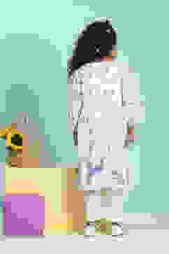 White Cotton Printed Anarkali Suit Set image number 4