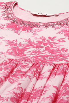 Pink Cotton Anarkali Suit Set image number 1