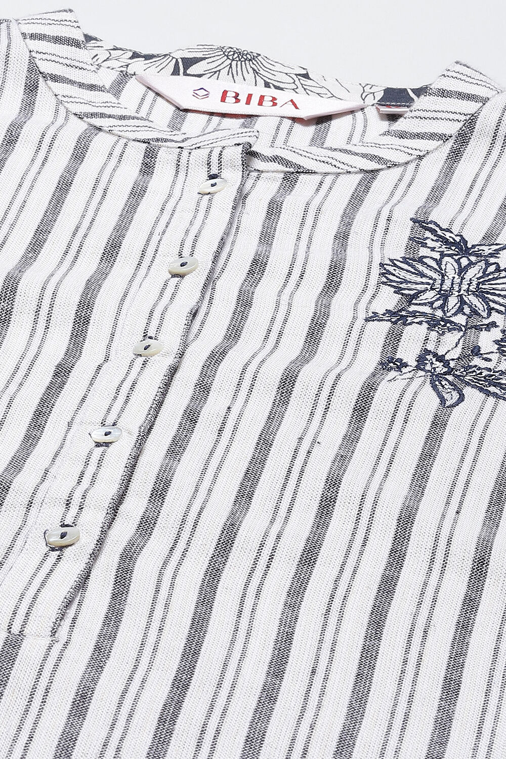 White Blue Cotton Asymmetric Kurta Set image number 1