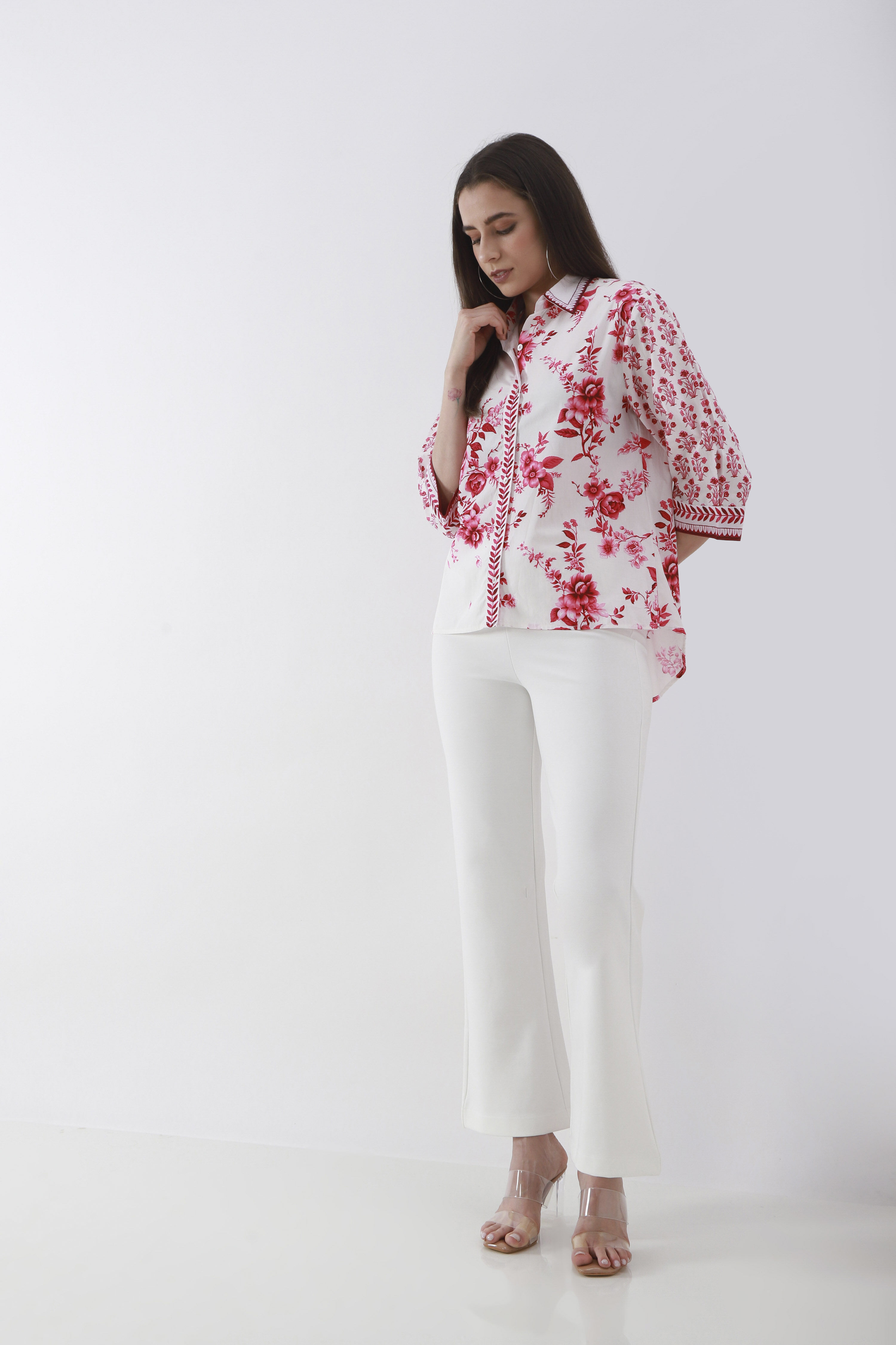 White Solid Flared Pants image number 0