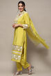 Yellow Muslin Unstitched Suit set image number 5