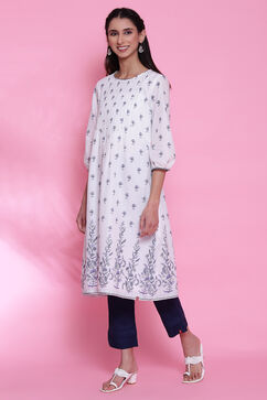 White And Blue Cotton Printed Kurta Dress image number 3