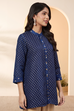 Blue Polka Dot A-Line Shirt-Style Kurti image number 6