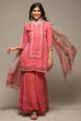 Coral Pink Cotton Blend Straight Kurta Garara Suit Set