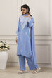 Blue Poly Viscose Straight Suit Set image number 4