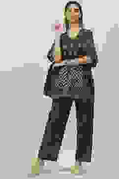 Navy Cotton Printed Kaftan Nightwear image number 6