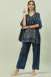 Navy Cotton Printed Kaftan Nightwear image number 6