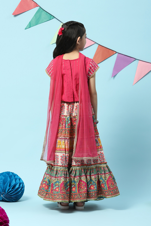 Berry Poly Viscose Short Top Lehenga Set image number 4
