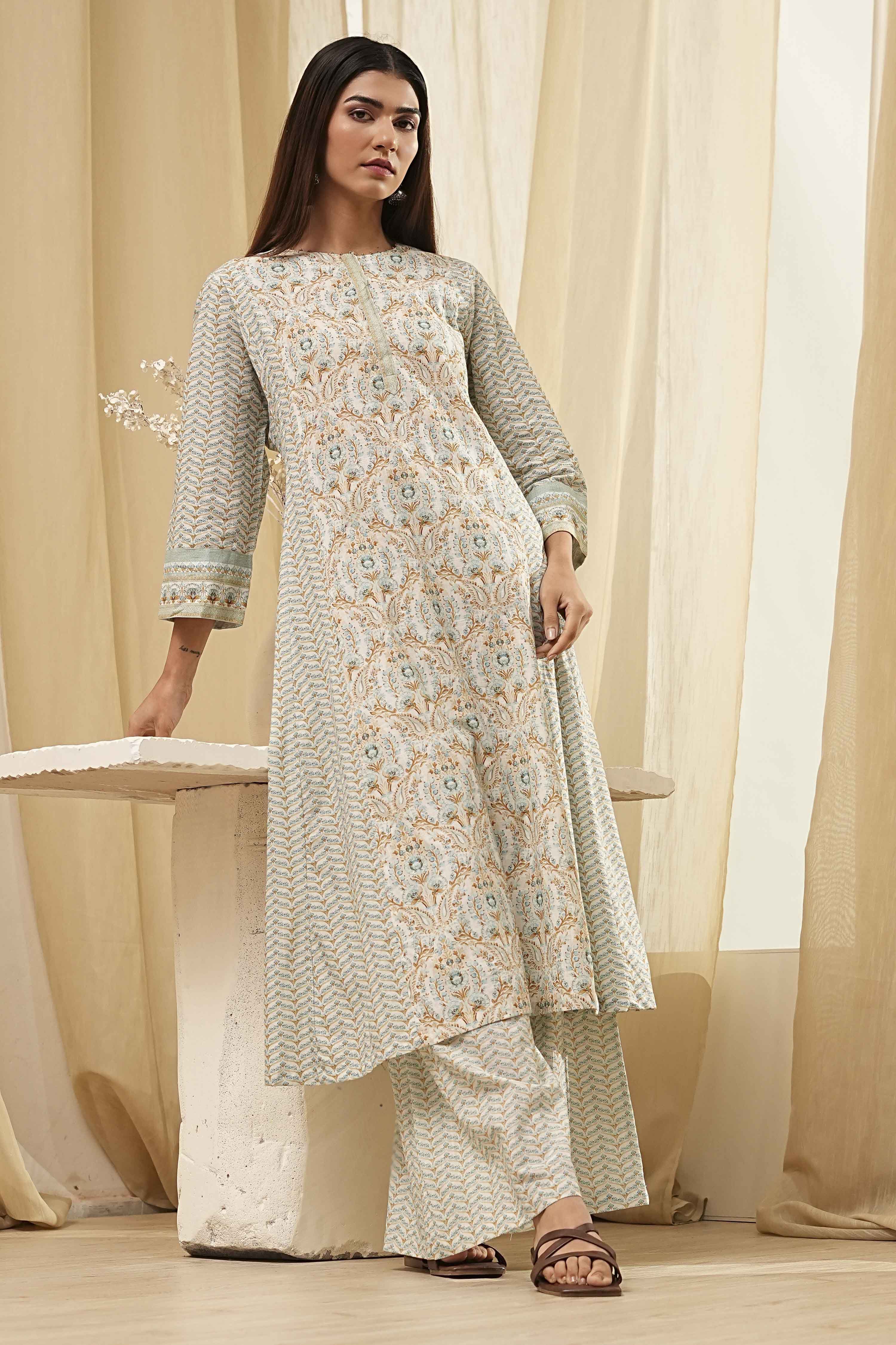 Blue Pure Cotton A-Line Kurta Set  image number 1