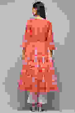 Coral Cotton Anarkali Suit Set image number 5