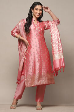 Pink Silk Blend Unstitched Suit Set image number 1