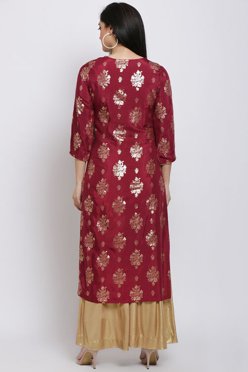 Maroon Viscose Straight Kurta image number 5