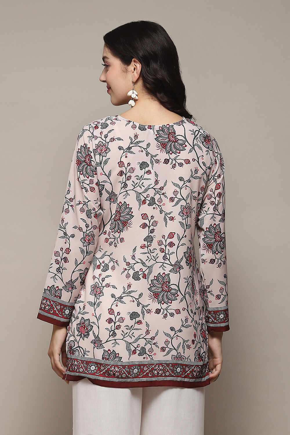 Off-White Floral Printed Straight Kurti image number 2