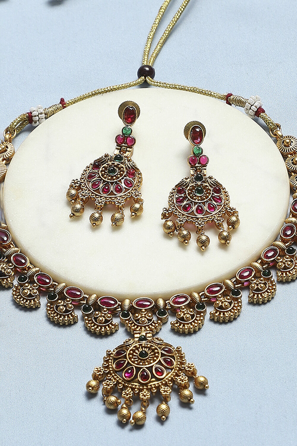 Red Green Alloy Necklace Set image number 4