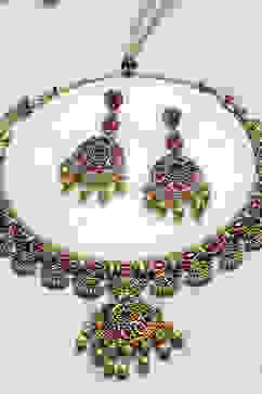 Red Green Alloy Necklace Set image number 4