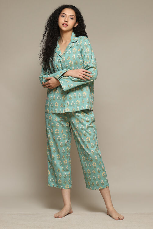 Navy Cotton Printed 2 Piece Sleepwear Set image number 0