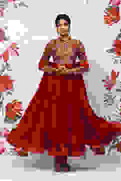 Rohit Bal Red Cotton Blend Anarkali Kurta Suit Set image number 0