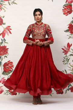 Rohit Bal Red Cotton Blend Anarkali Kurta Suit Set image number 0