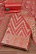 Red Cotton Printed Embroidered Unstitched Suit Set image number 0