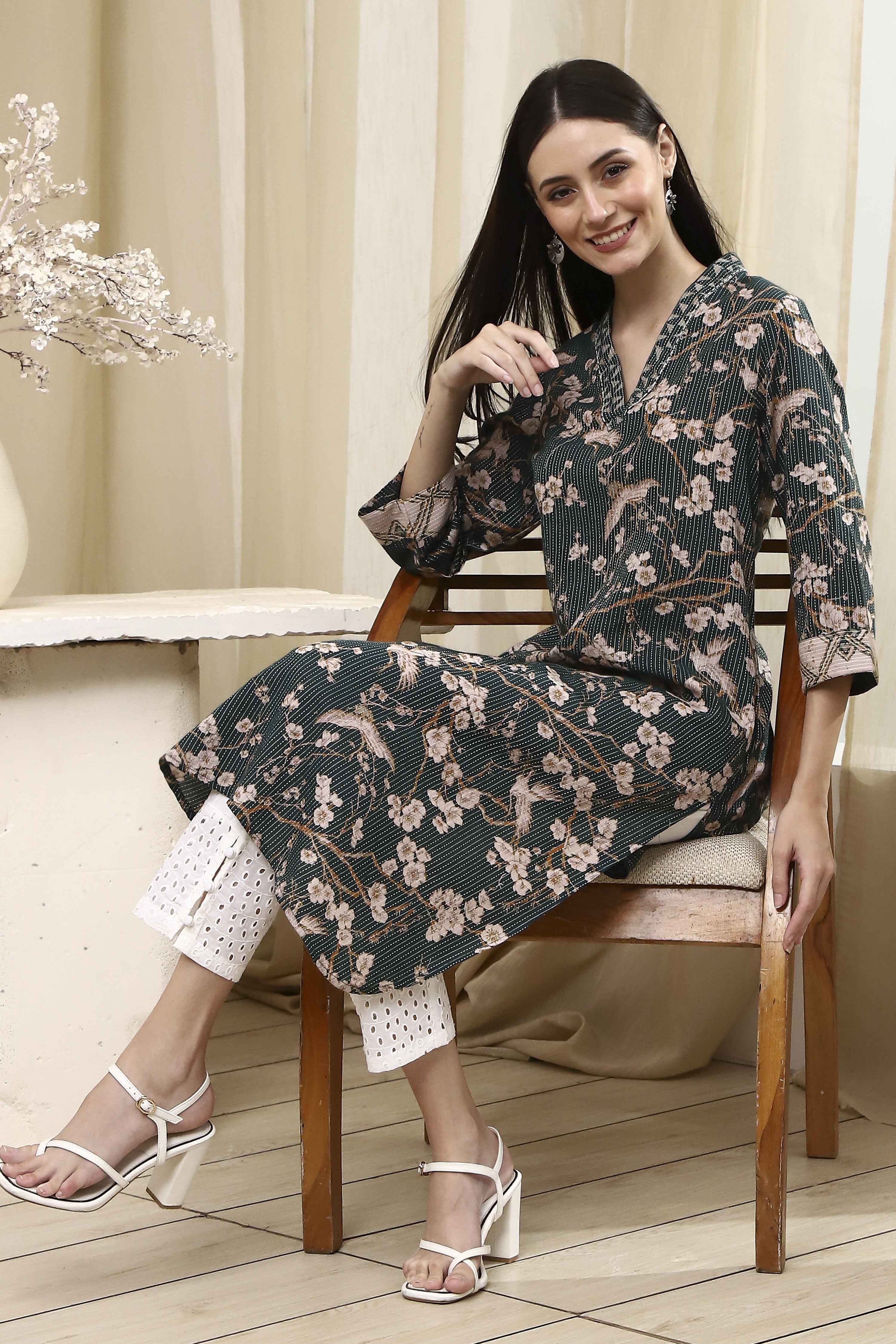 Mustard Yellow Cotton Printed Straight Kurta image number 0