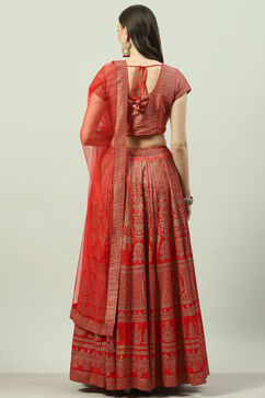 Tomato Red Art Silk Lehenga Set image number 4