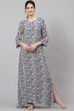 Off White And Navy Straight Viscose Two Piece Printed Sleepwear Set image number 2