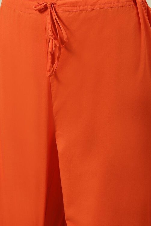 Saffron Printed Cotton Straight Kurta Palazzo Suit Set image number 2