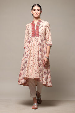 Red Cotton Blend A-Line Printed Kurta image number 5