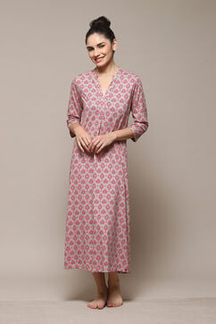 Off White & Pink Cotton Printed Sleepwear image number 5