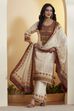 Off-White Viscose Rayon Printed Straight Kurta Set