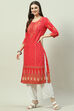 Red LIVA Straight Printed Kurta image number 0