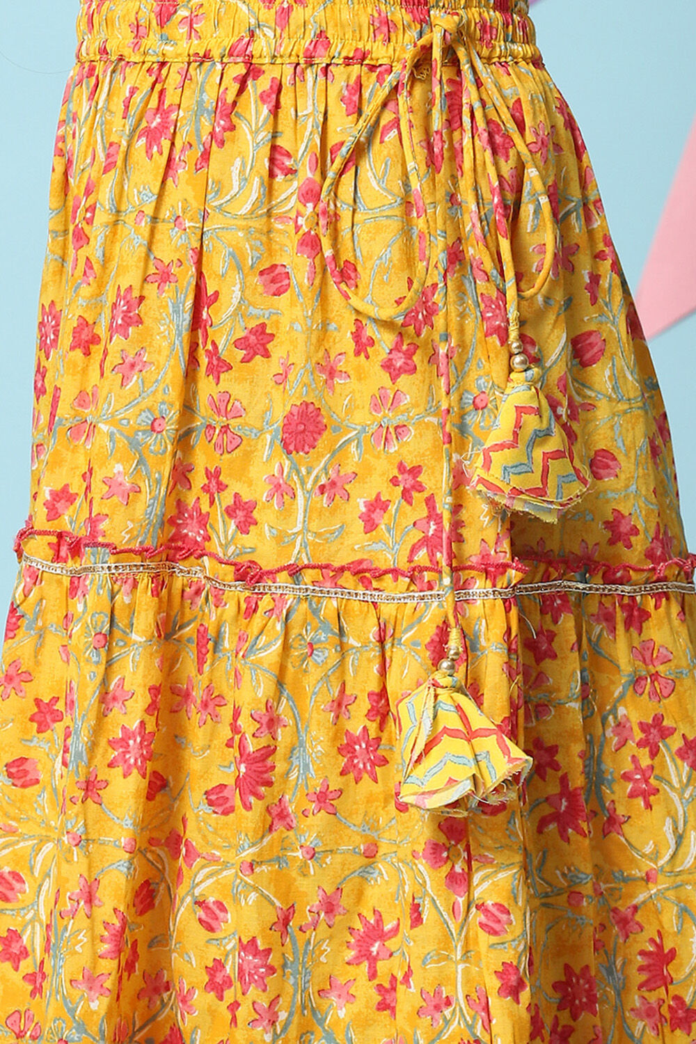 Yellow Cotton Short Top Lehenga Set image number 2