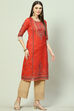 Rust A-Line Cotton Kurta image number 2