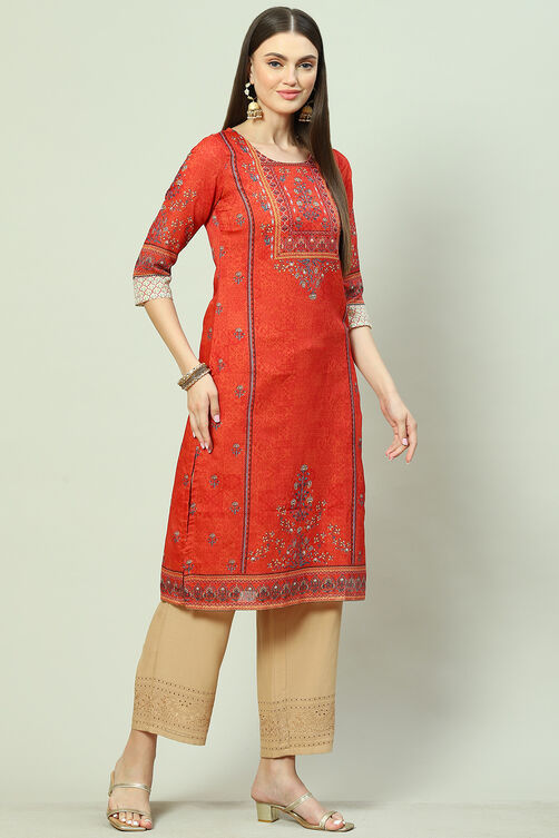 Rust A-Line Cotton Kurta image number 2