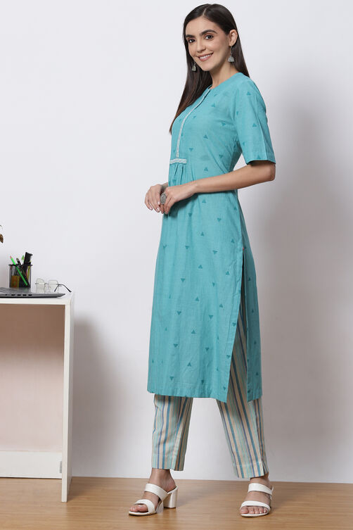 Aqua Green Cotton Fusion Wear Set image number 3